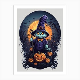 Halloween Witch With Pumpkins Art Print