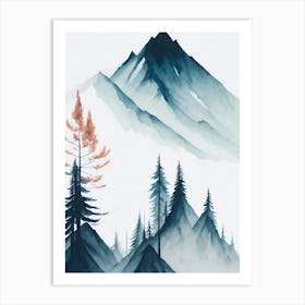 Mountain And Forest In Minimalist Watercolor Vertical Composition 374 Art Print