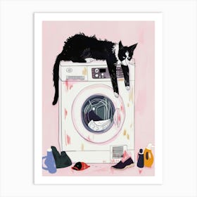 Cat On Washing Machine Art Print