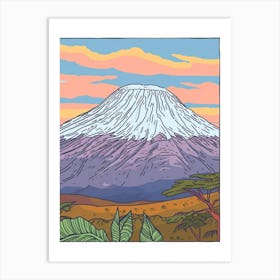 Mount Meru Tanzania Color Line Drawing (1) Art Print