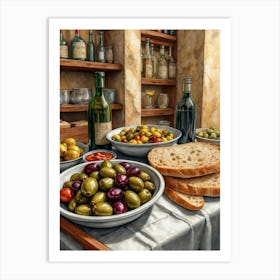 Olives And Bread Art Print