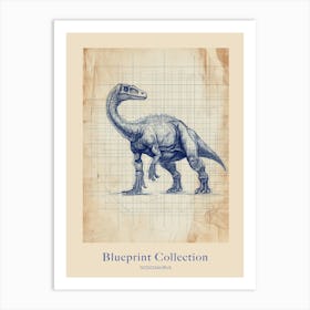 Nodosaurus Dinosaur Blue Print Sketch 1 Poster Art Print