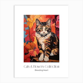 Cats & Flowers Collection Bleeding Heart Flower Vase And A Cat, A Painting In The Style Of Matisse 0 Art Print