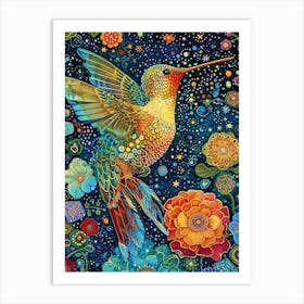 Hummingbird in flowers Art Print