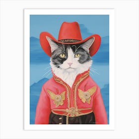 Cowboy Black And White Cat Quirky Western Print Pet Decor 4 Art Print