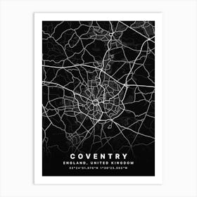 Coventry England Black Map Art Print