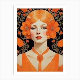 Orange Flower Girl Art Print