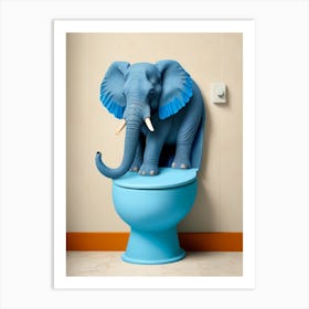 Elephant on blue toilet Art Print