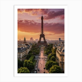 Paris Eiffel Tower At Sunset Art Print