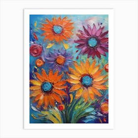 Colorful Flowers In A Vase Art Print