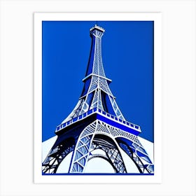 Eiffel Tower Symbol Blue And White Line Drawing Art Print