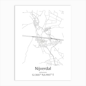 Nijverdal,Netherlands Minimalist Map Art Print