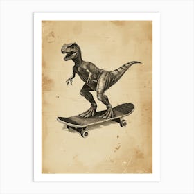 Vintage Ouranosaurus Dinosaur On A Skateboard 1 Art Print