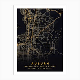 Auburn Alabama USA Black And Gold Map Art Print