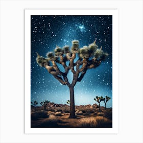 Joshua Tree With Starry Sky With Rain Drops Falling In Gold And Black (3) Art Print