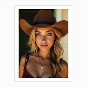 Cowgirl In Cowboy Hat Art Print