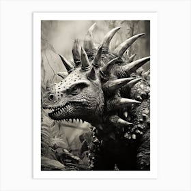 Black And White Photograph Of A Stegosaurus 1 Art Print