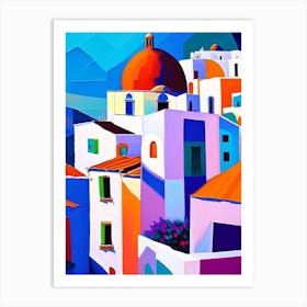 Santorini Greece Buildings Colourful Painting Tropical Destination Art Print