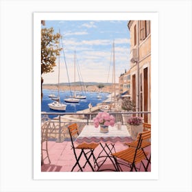 Saint Tropez France 4 Vintage Pink Travel Illustration Art Print