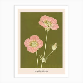 Pink & Green Nasturtium 3 Flower Poster Art Print