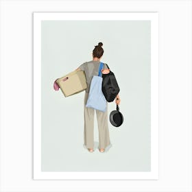 Woman Carrying A Bag Art Print