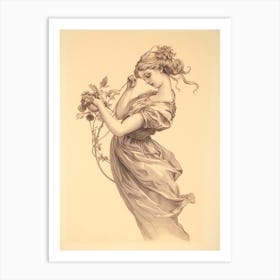 Vintage Sepia Nymph Drawing 2 Art Print