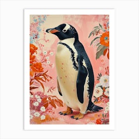 Floral Animal Painting Emperor Penguin 3 Art Print