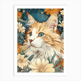 Cat In Flowers Art Print