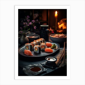 Sushi On A Dark Table Art Print