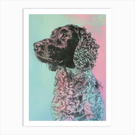 Pastel Watercolour Curly Coated Retriever Dog Line Illustration 2 Art Print