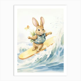 Bunny Surfing Rabbit Prints Watercolour 2 Art Print