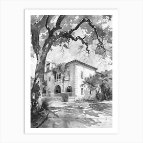The Blanton Museum Of Art Austin Texas Black And White Watercolour 4 Art Print