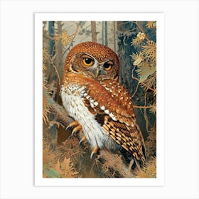 Northern Pygmy Owl Relief Illustration 1 Art Print