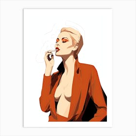 Illustration Of A Woman Smoking A Cigarette Art Print