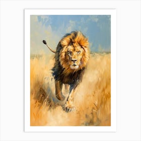African Lion Hunting Acrylic Painting 3 Art Print