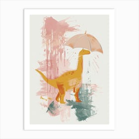Dinosaur In The Rain Holding An Umbrella 3 Art Print