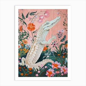 Floral Animal Painting Crocodile 2 Art Print