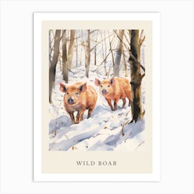 Winter Watercolour Wild Boar 3 Poster Art Print