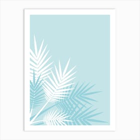 Palm Leaves On A Blue Background Art Print