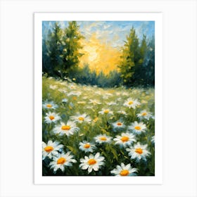 Daisies in the Meadow ~ Summer Oil Painting Vibrant Countryside Summer Landscape Feature Wall Decor - Botanical Art Print