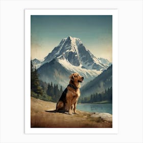 Hiker Dog in Mountains Art Print