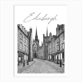 Edinburgh Streets, Black And White Illustration Art Print