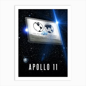 Apollo 11 metal plaque, 3D — Space poster, science print, space wall decor, space art, science gifts, nerdy gifts Art Print