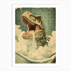 Dinosaur In The Bubble Bath Retro Collage 3 Art Print