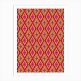 DIAMOND IKAT Boho Woven Texture Style in Exotic Red Pink Blush Green Blue Art Print