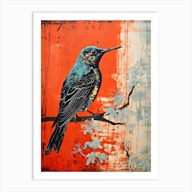 Hummingbird, Woodblock Animal  Drawing 1 Art Print