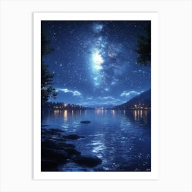 Night Sky Over Lake 5 Art Print