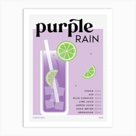 Purple Rain in Purple Cocktail Recipe Art Print