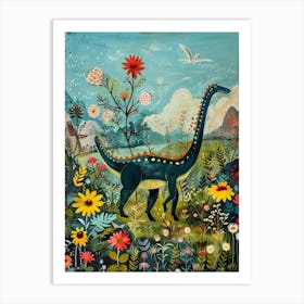 Dinosaur In The Meadow Painting 1 Art Print