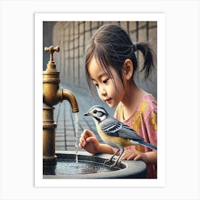 Little Girl Drinking Water Art Print